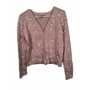 Worth Sweater Cardigan shell‎ cami beaded Flower top fine knit Size S